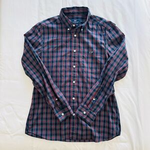 Vineyard Vines Classic Fit Navy and Red Plaid Shirt